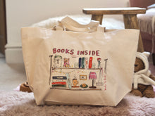 Load image into Gallery viewer, XL ‘BOOKS INSIDE’ Tote Bag