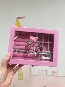 Pink Velvet Box "Robins And Hearts”