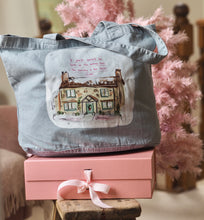 Load image into Gallery viewer, Luxury Vintage Washed Denim Tote ‘The Holiday Cottage’