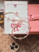 Load image into Gallery viewer, Pink Bows &amp; Pearls Necklace/ Phone Charm

