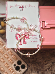 Pink Bows & Pearls Necklace/ Phone Charm