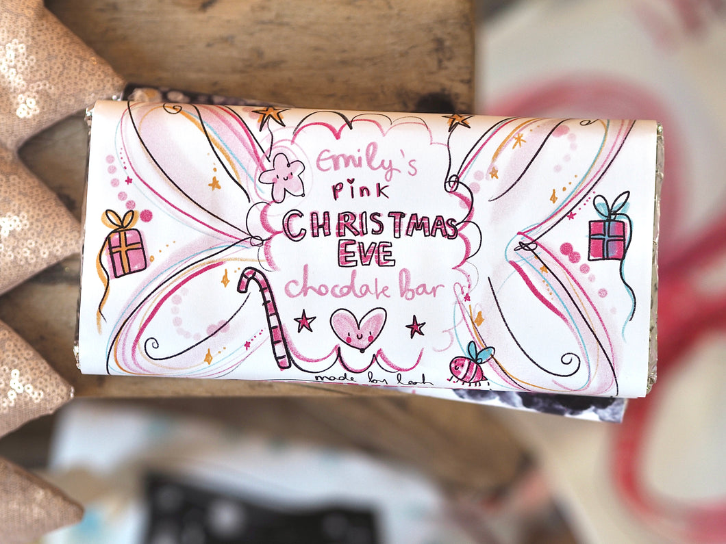 XL 200g Personalised Pink Fairy Christmas Eve Milk Chocolate Bar