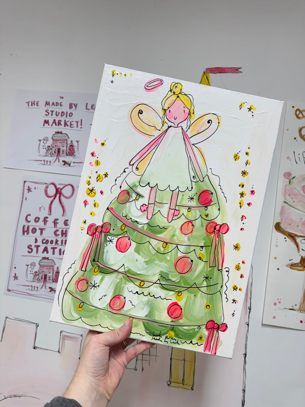 A3 Hand Painted Box Canvas “Angel On The Tree”