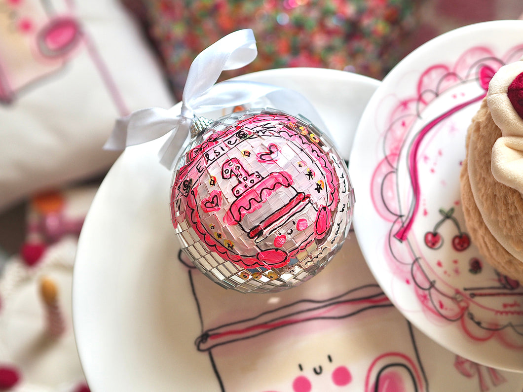 Hand Painted Personalsied Pink Cake 10cm Disco Ball