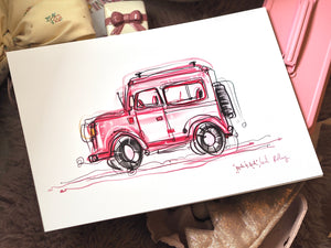 Adventure Pink Car Art Print