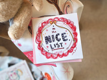 Load image into Gallery viewer, Square Red ‘NICE LIST’ Rosette Card
