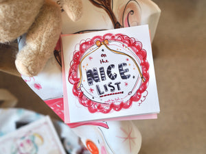 Square Red ‘NICE LIST’ Rosette Card