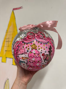 20cm Large Christmas Disco Ball ‘Pink Christmas’
