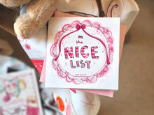 Load image into Gallery viewer, Square Pink ‘NICE LIST’ Rosette Card

