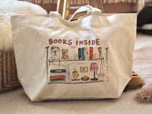 Load image into Gallery viewer, XL ‘BOOKS INSIDE’ Tote Bag
