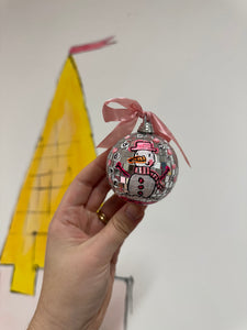 Disco Ball Hanging Bauble ‘Pink Snowman’