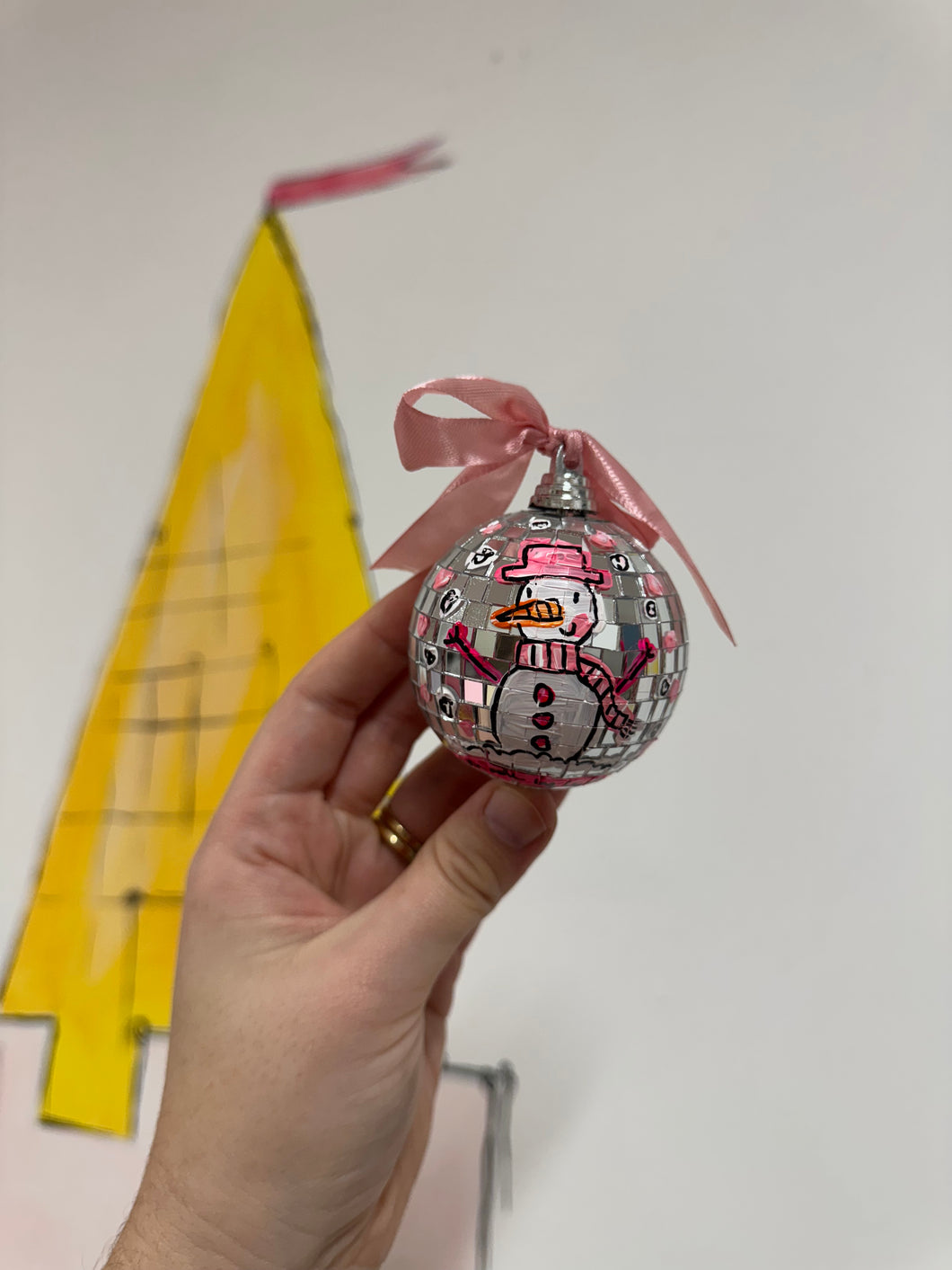 Disco Ball Hanging Bauble ‘Pink Snowman’