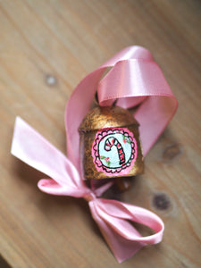 Hand Painted Brass Bell 4 ‘Candy Cane Lane’