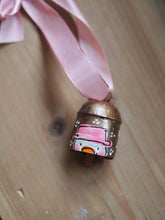 Load image into Gallery viewer, Hand Painted Brass Bell 6 ‘Pink Hat Snowman’
