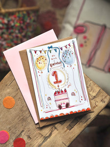 Cute Colourful Cake Age Greeting Card