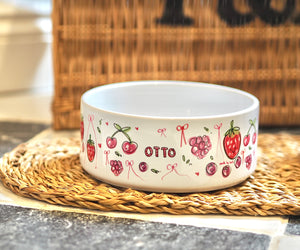 The Personalised Berries Dog Bowl