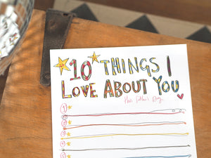 A5 '10 Things I Love About You On Father's Day' Fill In Your Own