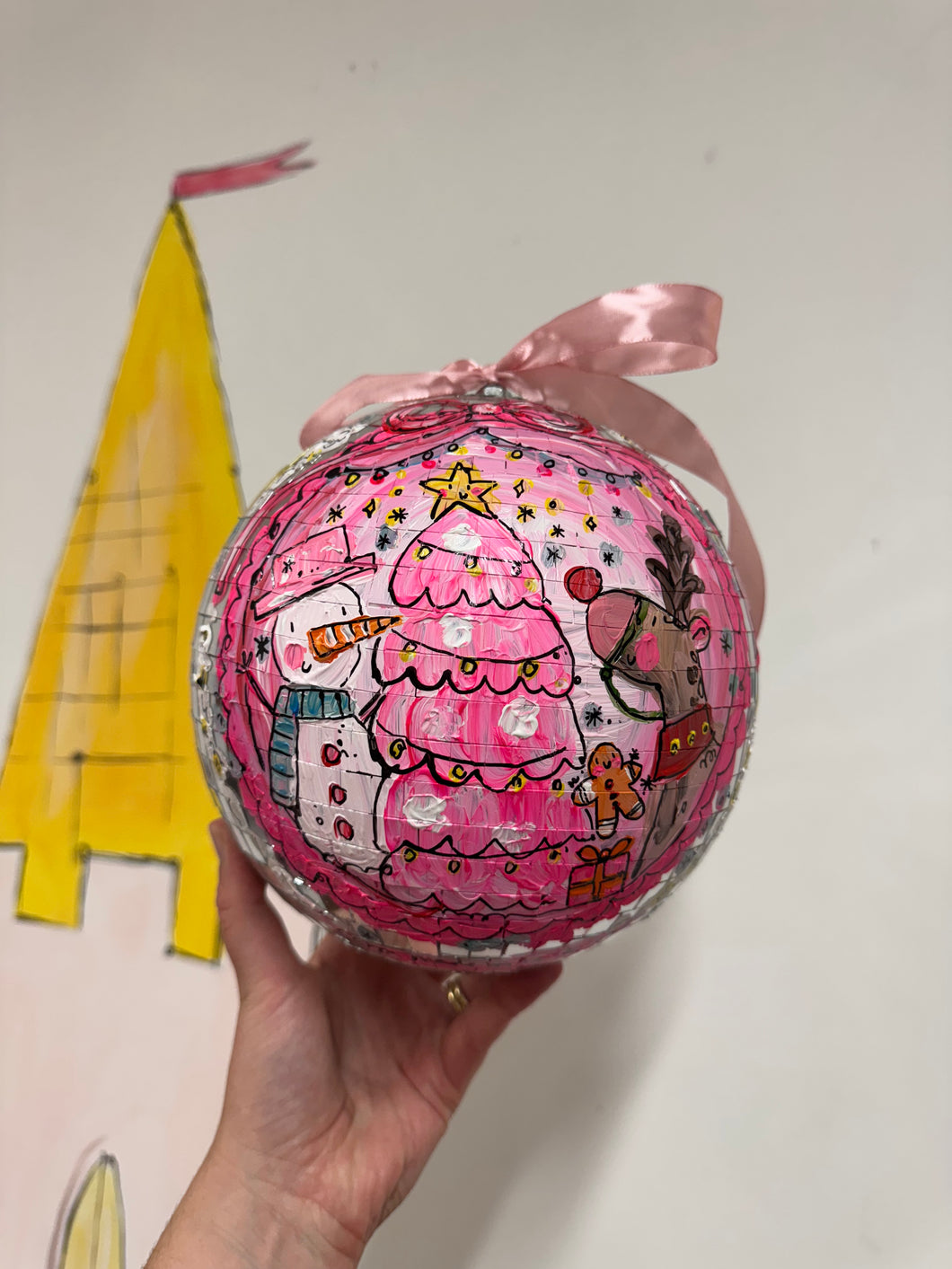 20cm Large Christmas Disco Ball ‘Pink Christmas’