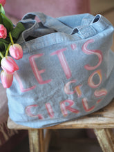 Load image into Gallery viewer, Luxury Vintage Washed Blue Denim Tote ‘Let’s Go Girls’
