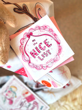 Load image into Gallery viewer, Square Pink ‘NICE LIST’ Rosette Card
