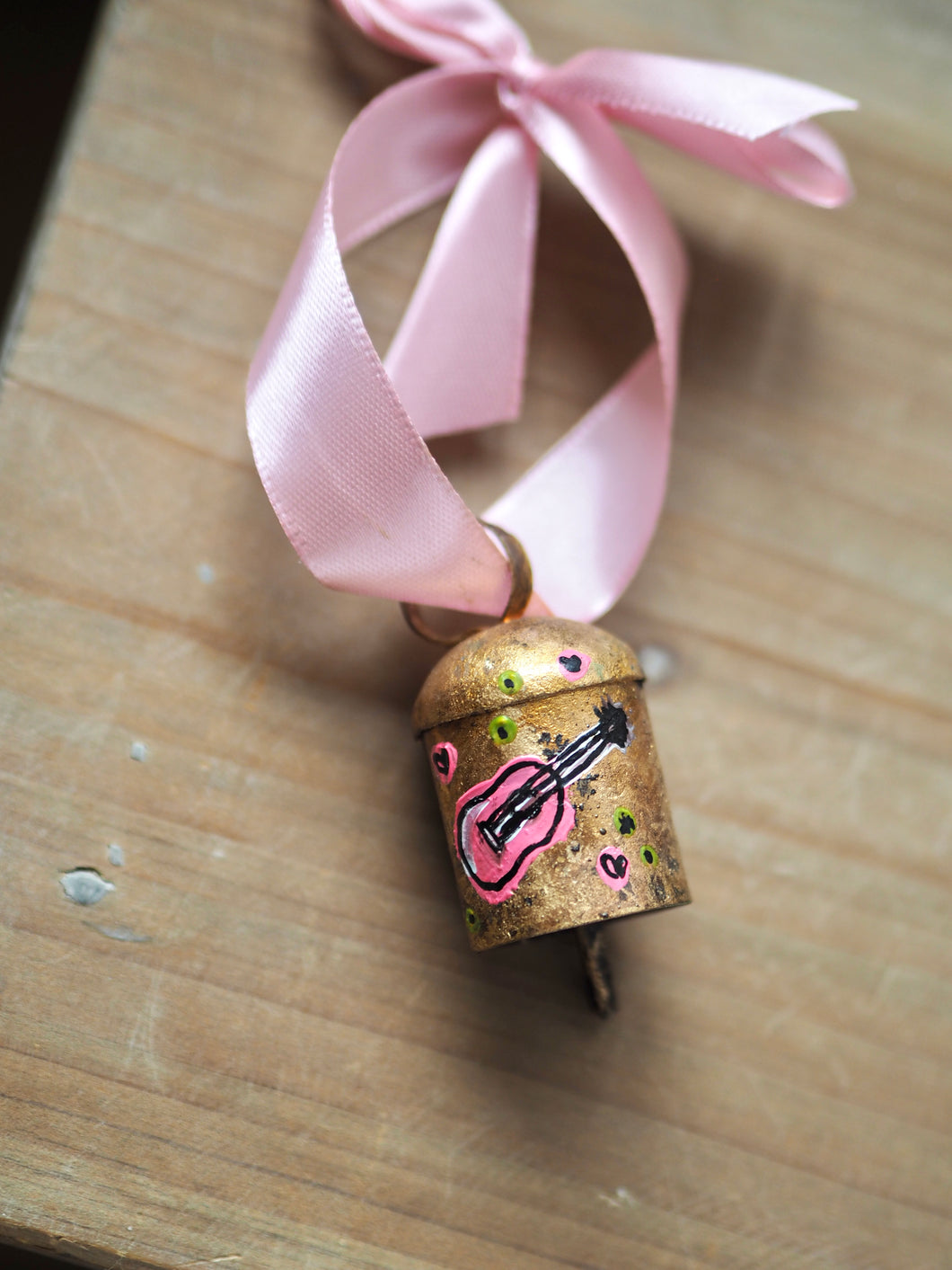 Hand Painted Dinky Brass Bell ‘Pink Guitar’