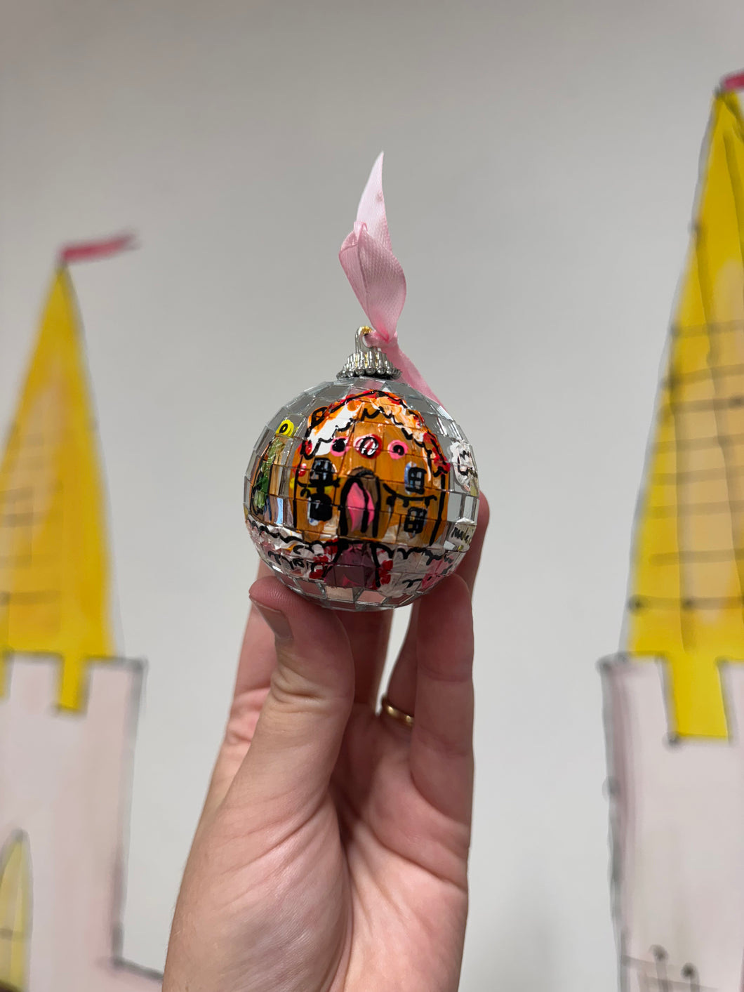 Disco Ball Hanging Bauble 1 ‘Gingerbread house’