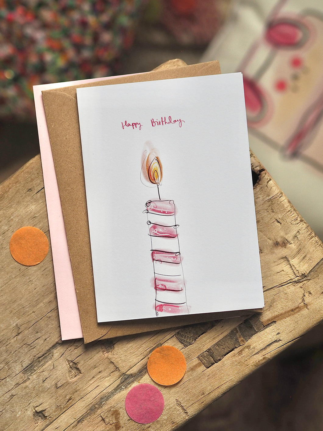 Pink Candle Happy Birthday Card