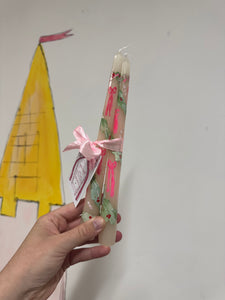 Christmas Hand Painted Candle Stick Duo 5 ‘Bows & Greenery’