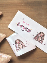 Load image into Gallery viewer, Pair of sew in fabric labels ‘So Very Loved’ x ‘Bunnies’
