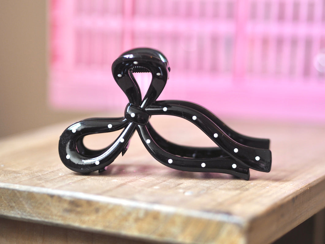 Black Polka Party Hair Bow Clip