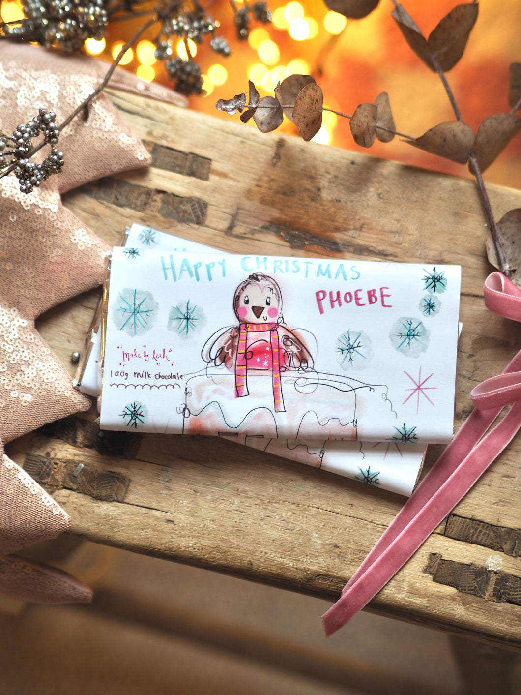 The Personalised Christmas Robin Chocolate Bar