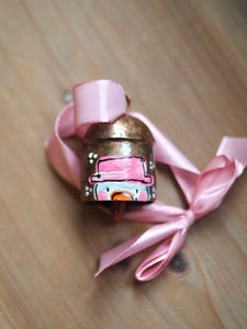 Hand Painted Brass Bell 6 ‘Pink Hat Snowman’