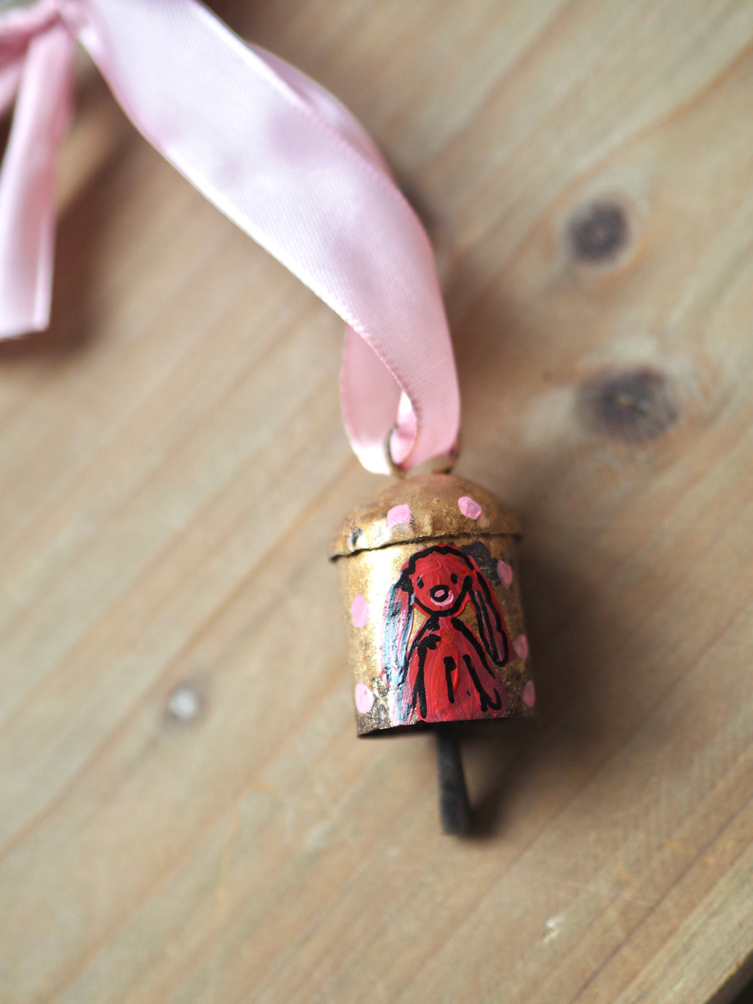 Hand Painted Dinky Brass Bell ‘Red Bunny’