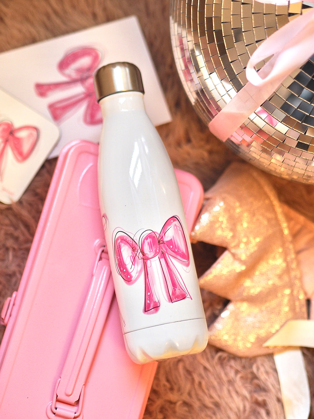 Pink Bows Stainless Steel Water Bottle