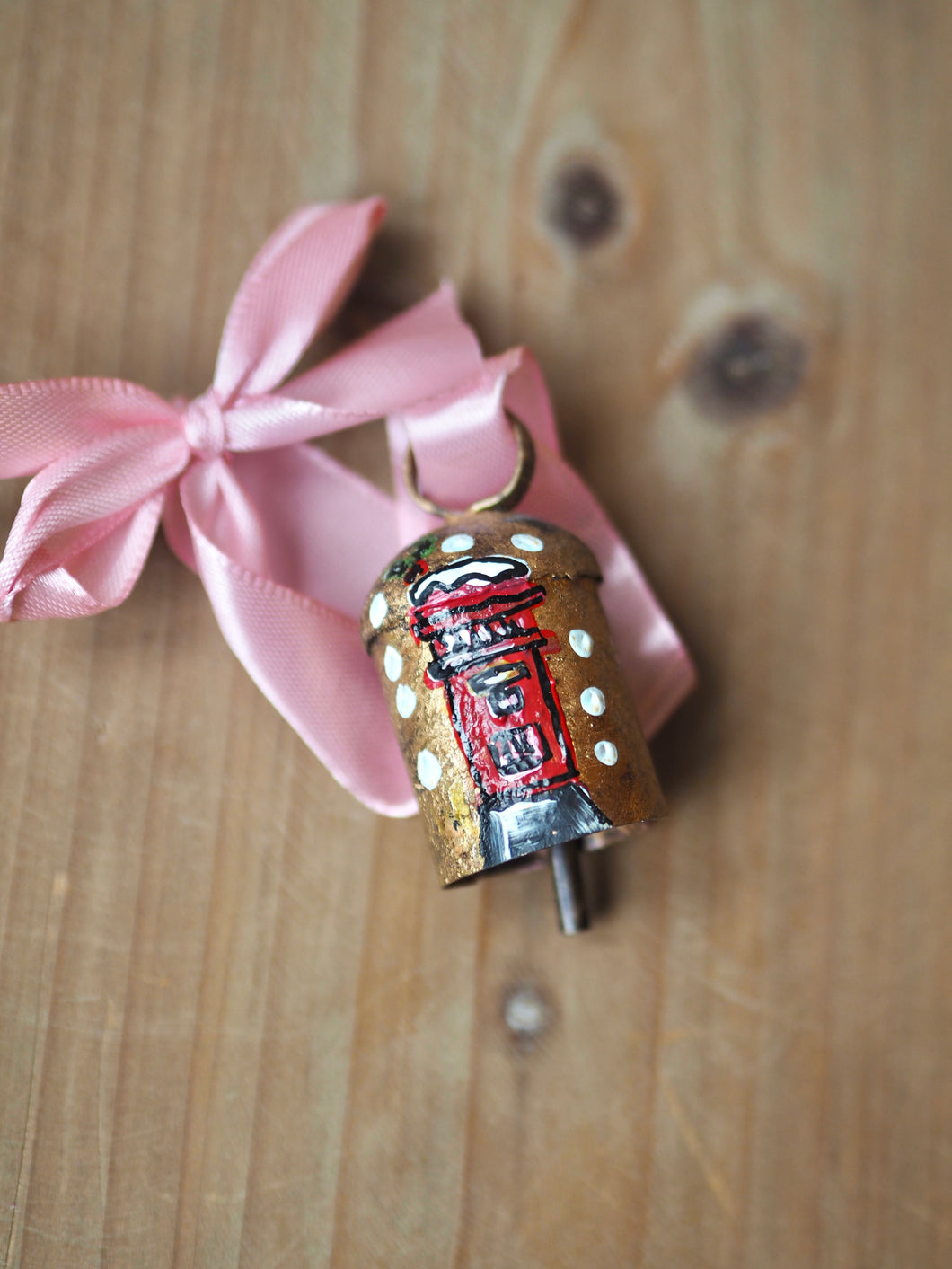 Hand Painted Dinky Brass Bell ‘Snowy Postbox’