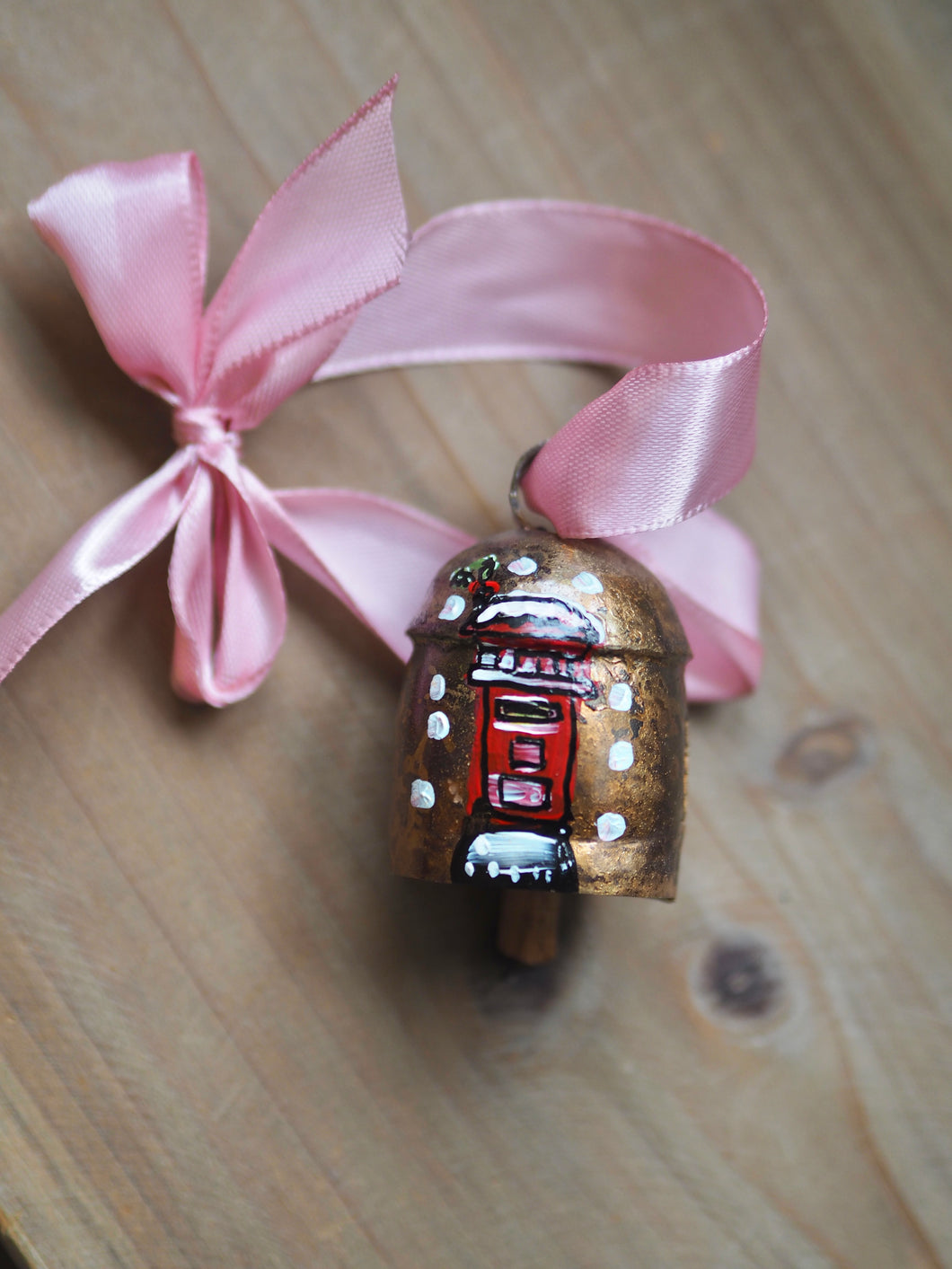 Hand Painted Brass Bell 11 ‘Snowy Postbox’