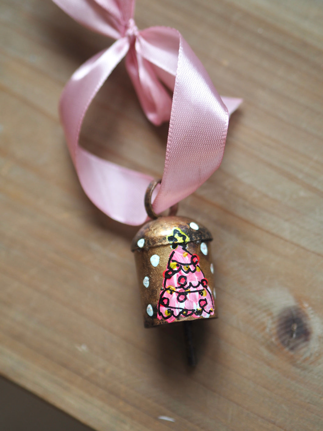 Hand Painted Dinky Brass Bell ‘Pink Tree’