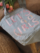 Load image into Gallery viewer, Luxury Vintage Washed Blue Denim Tote ‘Let’s Go Girls’
