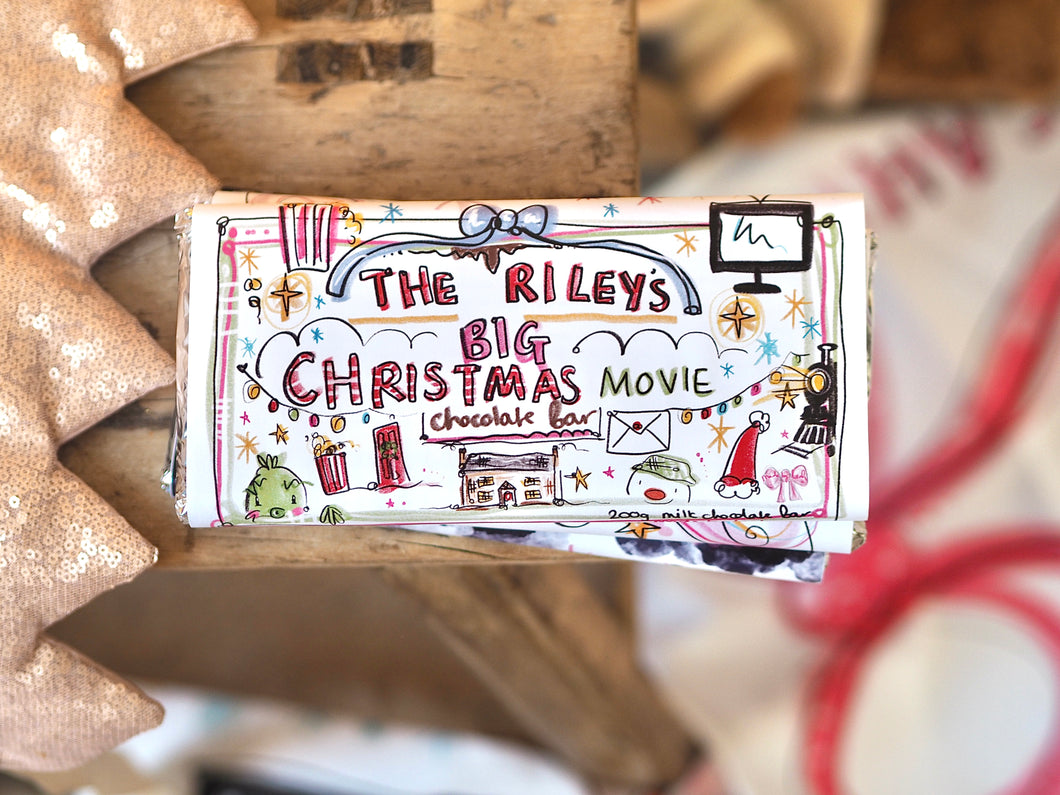 XL 200g Personalised Christmas Movie Night Milk Chocolate Bar