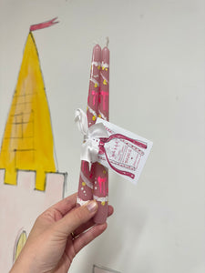 Christmas Hand Painted Candle Stick Duo 9 ‘Bows & Lights’