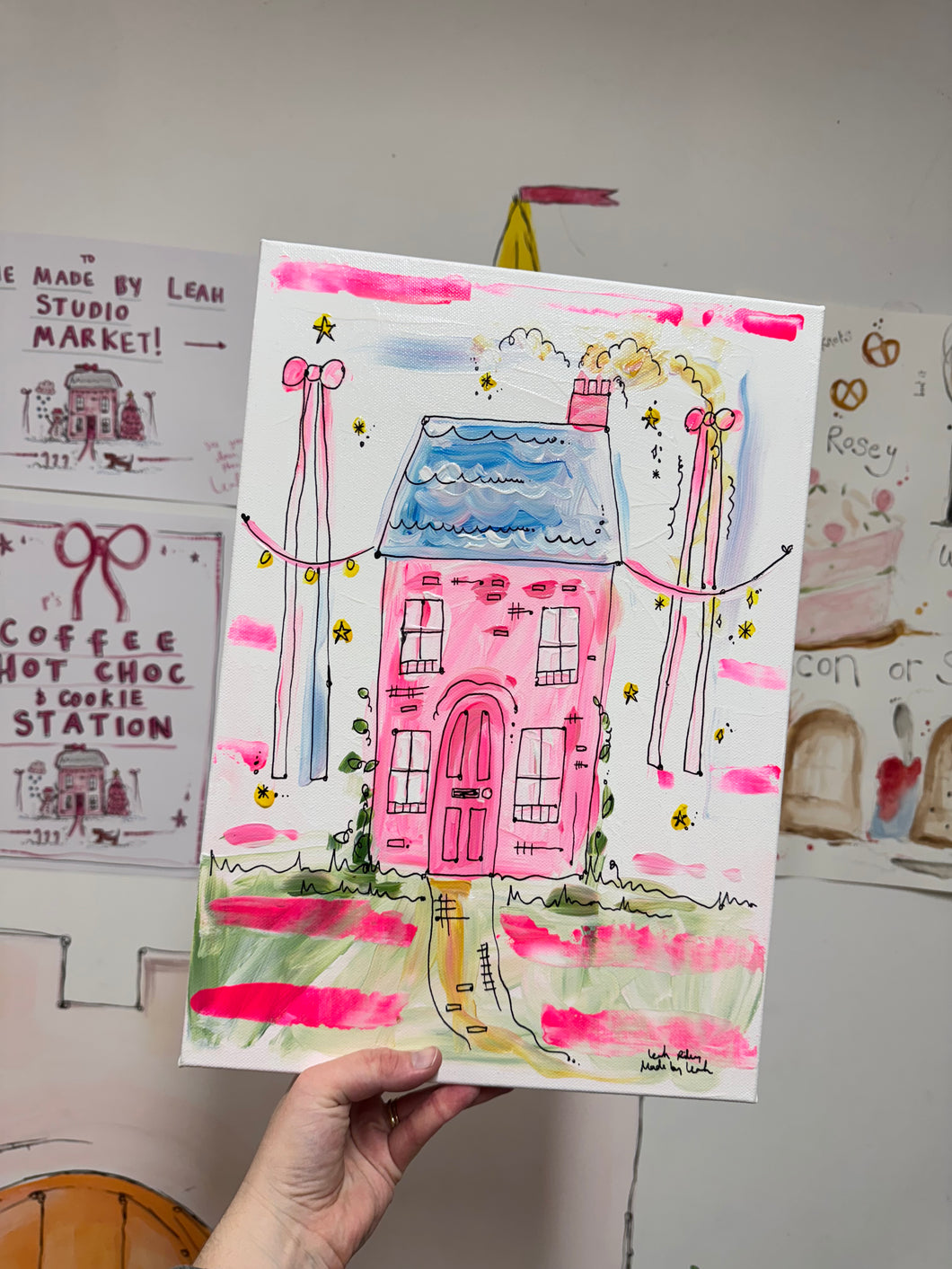 A3 Hand Painted Box Canvas “Pink Home”