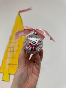 Disco Ball Hanging Bauble ‘Polar Bear Bow’