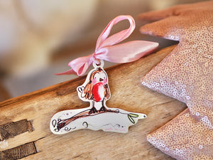 Wooden Hanging Ornament, The Robin