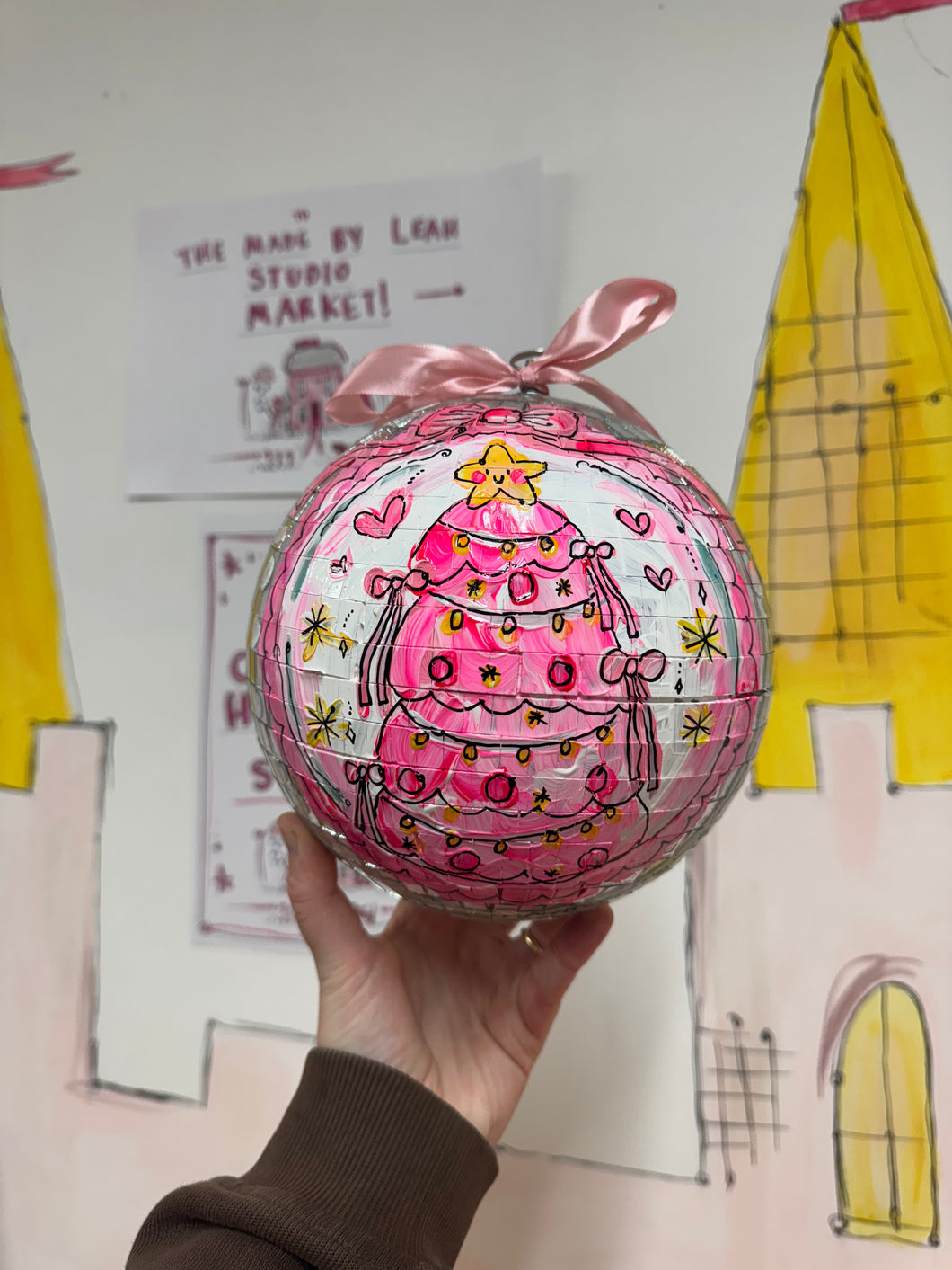 20cm Large Christmas Disco Ball ‘Pink Tree’