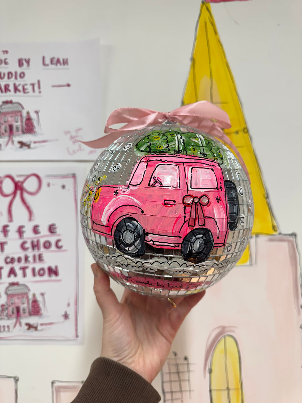 20cm Large Christmas Disco Ball ‘Pink Defender’