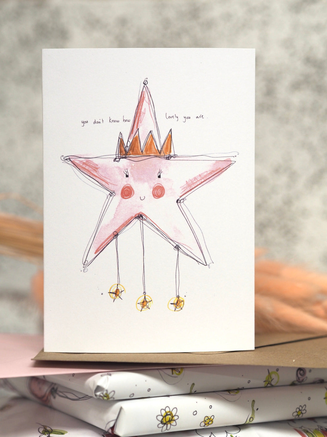 Pink 'Lovely' star Greetings Card