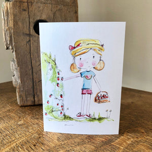 Girl Picking Strawberries Card