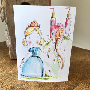 Girl Pink Princess Castle Greetings Card