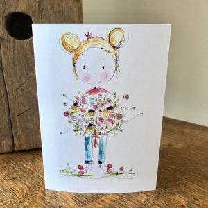 Girl Bunch Of Flowers Card