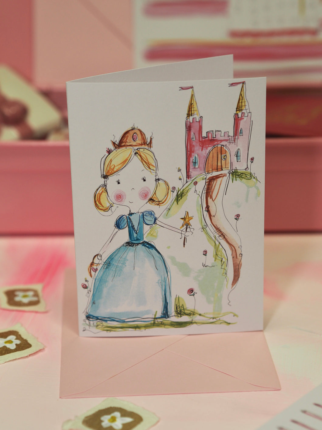 Girl Pink Princess Castle Greetings Card